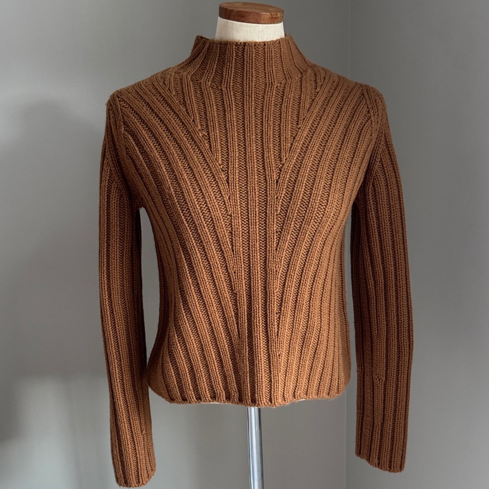 Vince Ribbed Mock Neck Sweater in Warm Brown